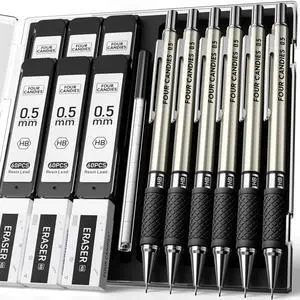 Metal Mechanical Pencil Set with Case, 6-Pack 0.5mm Fine Point Pencils 360 Leads, 12 Erasers, Non-Slip Grips, For School Writing, Sketching, Art Drawing & Professional Drafting Metal Mechanical Pencil Set with Case, 6-Pack 0.5mm Fine Point Pencils 360 Leads, 12 Erasers, Non-Slip Grips, For School Writing, Sketching, Art Drawing & Professional Drafting