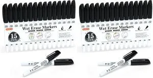 Wet Erase Markers, 30 Pack Black 1mm Fine Tip Smudge-Free Markers, Use on Laminated Calendars,Overhead Projectors,Schedules,Whiteboards,Transparencies,Glass,Wipe with Water Wet Erase Markers, 30 Pack Black 1mm Fine Tip Smudge-Free Markers, Use on Laminated Calendars,Overhead Projectors,Schedules,Whiteboards,Transparencies,Glass,Wipe with Water