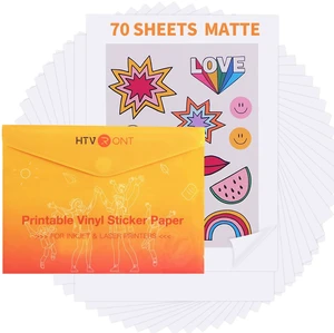 Printable Vinyl Sticker Paper, 70 Sheets, Matte White, 8.5"x11" Great Stickiness, Easy to Use & Peel, Anti-Curl & Jam-Free Design, Waterproof, Fast Dry, Tear Resistant, For Inkjet Printer Printable Vinyl Sticker Paper, 70 Sheets, Matte White, 8.5"x11" Great Stickiness, Easy to Use & Peel, Anti-Curl & Jam-Free Design, Waterproof, Fast Dry, Tear Resistant, For Inkjet Printer
