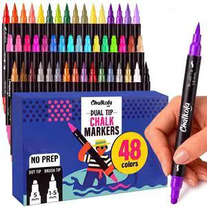 48 Chalk Markers for Chalkboard, Glass & Mirror - Dot + Brush Tip 48 Colors - Washable, Non Toxic, No Prep - Fine Tip Erasable Liquid Chalk Pens for Blackboard, Car Window, Dry Erase Board 48 Chalk Markers for Chalkboard, Glass & Mirror - Dot + Brush Tip 48 Colors - Washable, Non Toxic, No Prep - Fine Tip Erasable Liquid Chalk Pens for Blackboard, Car Window, Dry Erase Board