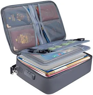 Fireproof Document Box with Lock, Waterproof Fire Safe File Bag Fire Proof Certified, Waterproof Dual Zippers, Combination Lock, Multi-Compartment Storage, File Organizer for Home Office Fireproof Document Box with Lock, Waterproof Fire Safe File Bag Fire Proof Certified, Waterproof Dual Zippers, Combination Lock, Multi-Compartment Storage, File Organizer for Home Office