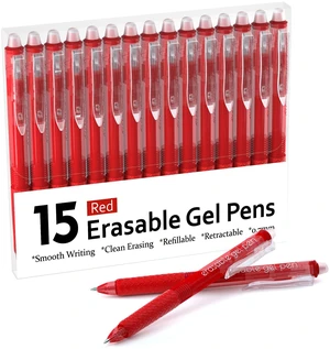 Erasable Gel Pens, 15 Pack Red Retractable Erasable Pens Clicker, Fine Point, Make Mistakes Disappear, Red Ink for for School & Office Erasable Gel Pens, 15 Pack Red Retractable Erasable Pens Clicker, Fine Point, Make Mistakes Disappear, Red Ink for for School & Office