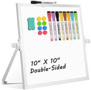 Double-Sided Magnetic White Board with Stand, 10" x 10" Dry Erase Board with Stand, Desktop Whiteboard Easel, Portable Small White board dry erase for Drawing, Office, Home Double-Sided Magnetic White Board with Stand, 10" x 10" Dry Erase Board with Stand, Desktop Whiteboard Easel, Portable Small White board dry erase for Drawing, Office, Home
