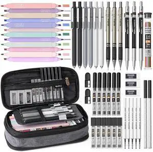 School Supplies Stationary Set with Pencil Case, 50 PCS Black Back to Schoo Supplies, Pen Case with 12 Highlighter, 5 Gel Pen, 6 Mechanical Pencil, Essentials for College, Nursing Student School Supplies Stationary Set with Pencil Case, 50 PCS Black Back to Schoo Supplies, Pen Case with 12 Highlighter, 5 Gel Pen, 6 Mechanical Pencil, Essentials for College, Nursing Student