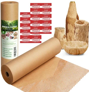 Honeycomb Packing Paper Wrap 15"x200' Sustainable Alternative to Bubble Cushioning Wrap for Moving/shipping/packing Roll with 20 Fragile Sticker Biodegradable & Fully Recylable Honeycomb Packing Paper Wrap 15"x200' Sustainable Alternative to Bubble Cushioning Wrap for Moving/shipping/packing Roll with 20 Fragile Sticker Biodegradable & Fully Recylable