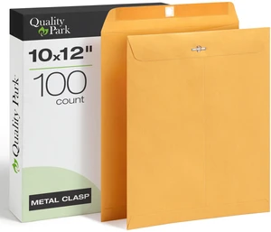 10 x 12 Clasp Envelopes, 100 Pack, Document Envelopes with Gummed Flap, Heavyweight 28 lb Paper with Reinforced Holes and Double Prong Clasp, for Mailing and Storage, Brown Kraft 10 x 12 Clasp Envelopes, 100 Pack, Document Envelopes with Gummed Flap, Heavyweight 28 lb Paper with Reinforced Holes and Double Prong Clasp, for Mailing and Storage, Brown Kraft