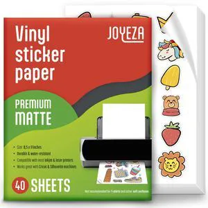 Premium Printable Vinyl Sticker Paper for Inkjet Printer - 40 Sheets Matte White Waterproof, Dries Quickly Vivid Colors, Holds Ink Well- Tear Resistant - Inkjet & Laser Printer Premium Printable Vinyl Sticker Paper for Inkjet Printer - 40 Sheets Matte White Waterproof, Dries Quickly Vivid Colors, Holds Ink Well- Tear Resistant - Inkjet & Laser Printer