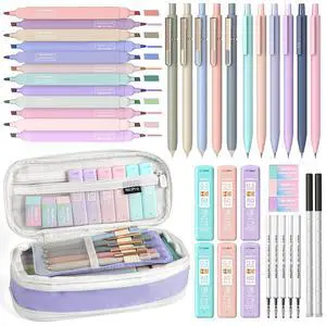 School Supplies Stationary Set with Pencil Case, 39 PCS Purple Back to Schoo Supplies, Pen Case with 12 Highlighter, 5 Gel Pen, 6 Mechanical Pencil, Essentials for College, Nursing Student School Supplies Stationary Set with Pencil Case, 39 PCS Purple Back to Schoo Supplies, Pen Case with 12 Highlighter, 5 Gel Pen, 6 Mechanical Pencil, Essentials for College, Nursing Student