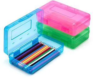 Plastic Pencil Box with Personalized Sticker,Kid Hard Pencil Case with Snap-tight Lid,Small Art Craft Storage Containers,School Supplies Box for Boys,Girls ((Blue/Green/Pink) 3Pack) Plastic Pencil Box with Personalized Sticker,Kid Hard Pencil Case with Snap-tight Lid,Small Art Craft Storage Containers,School Supplies Box for Boys,Girls ((Blue/Green/Pink) 3Pack)