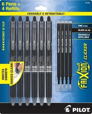 FriXion Clicker Erasable Pens, 0.7mm Fine Point, Black Ink Refillable & Retractable Gel Ink Pens Ideal for School, Journaling, & Office Writing, Pack of 6 Black Ink Pens with 4 Refills FriXion Clicker Erasable Pens, 0.7mm Fine Point, Black Ink Refillable & Retractable Gel Ink Pens Ideal for School, Journaling, & Office Writing, Pack of 6 Black Ink Pens with 4 Refills