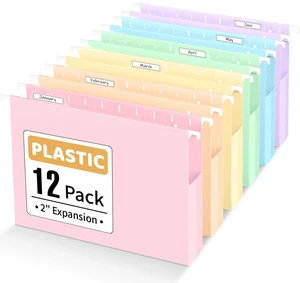 Extra Capacity Plastic Hanging File Folders, File Organizer 12 Counts Expanding File Folders Letter Size with 2" Expansion, 1/6-Cut Tabs for File Cabinet, Drawer, Pastels Colors Extra Capacity Plastic Hanging File Folders, File Organizer 12 Counts Expanding File Folders Letter Size with 2" Expansion, 1/6-Cut Tabs for File Cabinet, Drawer, Pastels Colors