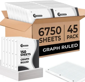 45 Pack, 6750 Sheets Graph Paper Bulk, 4x4, Bulk Grid Paper Bulk Loose Leaf Paper, 8" x 10.5", Thick Graphing Paper, Fights Ink Bleed, 3 Hole Punched, Quad Ruled, Bulk School Supplies 45 Pack, 6750 Sheets Graph Paper Bulk, 4x4, Bulk Grid Paper Bulk Loose Leaf Paper, 8" x 10.5", Thick Graphing Paper, Fights Ink Bleed, 3 Hole Punched, Quad Ruled, Bulk School Supplies
