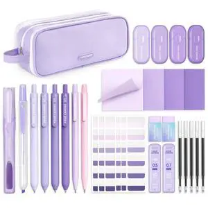 Aesthetic Purple School Supplies Kit with Case for Girls Back to School Stationery Set with Pens, Highlighters, Mechanical Pencils, Sticky Notes for Students, College, Journaling Aesthetic Purple School Supplies Kit with Case for Girls Back to School Stationery Set with Pens, Highlighters, Mechanical Pencils, Sticky Notes for Students, College, Journaling