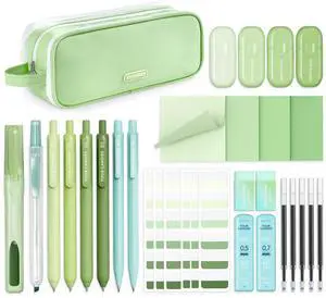 Green School Supplies with Case College Essentials Pens with Black Ink, Correction Tapes, Pastel Highlighters, Mechanical Pencils, Sticky Notes, Index Post for Study Stationary Green School Supplies with Case College Essentials Pens with Black Ink, Correction Tapes, Pastel Highlighters, Mechanical Pencils, Sticky Notes, Index Post for Study Stationary