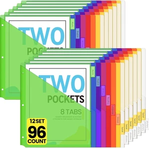 96 Count Dividers with Pockets, Binder Dividers with tabs Binder Dividers for 3 Ring Binders, Binder Divider with Pockets for US Letter Size, Insertable Big Tabs, Multicolor,Set of 12 96 Count Dividers with Pockets, Binder Dividers with tabs Binder Dividers for 3 Ring Binders, Binder Divider with Pockets for US Letter Size, Insertable Big Tabs, Multicolor,Set of 12
