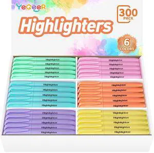 Highlighters Bulk, Chisel Tip Dry-Quickly Highlighter Markers, 300 Count-6 Assorted Colors Highlighters Bulk Pack for Adult Kids, Office Classroom Must Have, School Supplies for Teachers (300) Highlighters Bulk, Chisel Tip Dry-Quickly Highlighter Markers, 300 Count-6 Assorted Colors Highlighters Bulk Pack for Adult Kids, Office Classroom Must Have, School Supplies for Teachers (300)