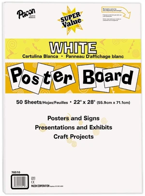 Super Value Poster Board, Uncoated, 22" x 28", White, 50 Sheets Great for arts, crafts, displays, presentations and classroom projects Super Value Poster Board, Uncoated, 22" x 28", White, 50 Sheets Great for arts, crafts, displays, presentations and classroom projects