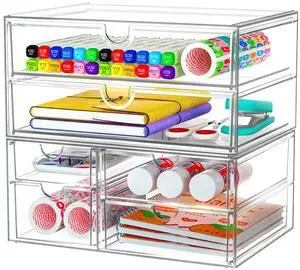 Acrylic Organizer with 6 Drawers, Bathroom Counter Organizer, Makeup Desk Organizers, Office Supplies, Storage Drawers for Cosmetic, Pencil, Coffee Acrylic Organizer with 6 Drawers, Bathroom Counter Organizer, Makeup Desk Organizers, Office Supplies, Storage Drawers for Cosmetic, Pencil, Coffee