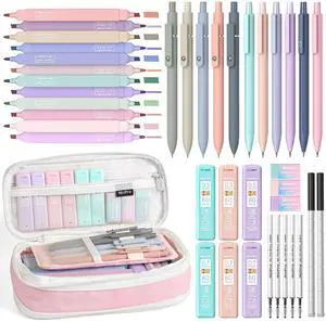 School Supplies Stationary Set with Pencil Case, 39 PCS Pink Back to Schoo Supplies, Pen Case with 12 Highlighter, 5 Gel Pen, 6 Mechanical Pencil, Essentials for College, Nursing Student School Supplies Stationary Set with Pencil Case, 39 PCS Pink Back to Schoo Supplies, Pen Case with 12 Highlighter, 5 Gel Pen, 6 Mechanical Pencil, Essentials for College, Nursing Student