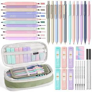 Aesthetic School Supplies Stationary Set with Pen Case, 39 PCS Green Back to Schoo Supplies, Pen Case with 12 Highlighter, 5 Gel Pen, 6 Mechanical Pencil, Essentials for College, Nursing Student Aesthetic School Supplies Stationary Set with Pen Case, 39 PCS Green Back to Schoo Supplies, Pen Case with 12 Highlighter, 5 Gel Pen, 6 Mechanical Pencil, Essentials for College, Nursing Student