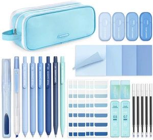 Aesthetic School Supplies Kit with Cute Blue Pencil Case Back to School Stationery Set with Pens, Highlighters, Mechanical Pencils, Sticky Notes for Students, College, Journaling Aesthetic School Supplies Kit with Cute Blue Pencil Case Back to School Stationery Set with Pens, Highlighters, Mechanical Pencils, Sticky Notes for Students, College, Journaling