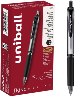 uniball Signo RT Gel Pens, Medium Point (0.7mm), Black, 12 Pack Crisp clean lines for everyday writing, comfort grip, fraud-resistant uni Super Ink, water & fade-resistant gel ink uniball Signo RT Gel Pens, Medium Point (0.7mm), Black, 12 Pack Crisp clean lines for everyday writing, comfort grip, fraud-resistant uni Super Ink, water & fade-resistant gel ink