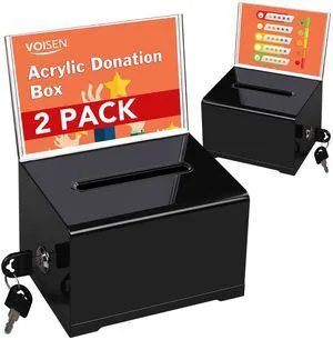 Acrylic Donation Box with Lock, Black Ballot Box with Sign Holder, 2 Pack Suggestion Boxes for Fundraising, Donation, Bar, School Voting, 6.2x4.6x3.9 Inch Acrylic Donation Box with Lock, Black Ballot Box with Sign Holder, 2 Pack Suggestion Boxes for Fundraising, Donation, Bar, School Voting, 6.2x4.6x3.9 Inch