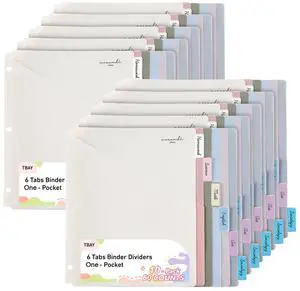6-Tab Binders Dividers for 3 Ring Binder, 60 Counts Binder Dividers Index with One Pockets, Letter Size 8.5 x 11'', Morandi Colors (10) 6-Tab Binders Dividers for 3 Ring Binder, 60 Counts Binder Dividers Index with One Pockets, Letter Size 8.5 x 11'', Morandi Colors (10)