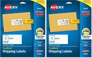 Shipping Labels, 2" x 4", White, 250 Labels | Sure Feed Technology | Pack of 2 | Model 8163 Shipping Labels, 2" x 4", White, 250 Labels | Sure Feed Technology | Pack of 2 | Model 8163