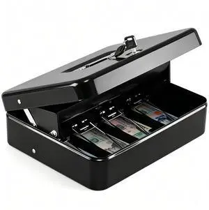 Cash Box with Top Key Lock0.7mm Metal Money Box for Flea Market Vendors, Craft Fairs & Small Business, Portable Cash Drawer with Auto-Pop Coin Tray & Windproof Bill Clips (11.8", Black) Cash Box with Top Key Lock0.7mm Metal Money Box for Flea Market Vendors, Craft Fairs & Small Business, Portable Cash Drawer with Auto-Pop Coin Tray & Windproof Bill Clips (11.8", Black)