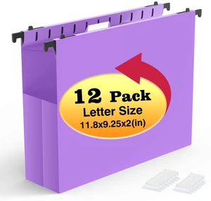 Extra Capacity Plastic Hanging File Folders, 12 Pack, Letter, Purple Letter Size, Reinforced Expanding Hang Folder, Accordian Pocket, Heavy Duty 2" Expansion, Hanging Folder Organizer for Office Extra Capacity Plastic Hanging File Folders, 12 Pack, Letter, Purple Letter Size, Reinforced Expanding Hang Folder, Accordian Pocket, Heavy Duty 2" Expansion, Hanging Folder Organizer for Office