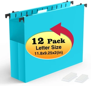 Extra Capacity Plastic Hanging File Folders,12 Pack, Letter, Blue Reinforced Expanding Hang Folder Letter Size, Accordian Pocket, Heavy Duty 2 Inch Expansion, Hanging Folder for Office Home Extra Capacity Plastic Hanging File Folders,12 Pack, Letter, Blue Reinforced Expanding Hang Folder Letter Size, Accordian Pocket, Heavy Duty 2 Inch Expansion, Hanging Folder for Office Home