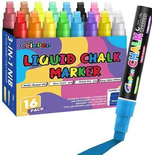 Window Chalk Markers for Cars Glass Washable, 16 Colors Jumbo Liquid Chalk Marker Pens with 10mm 3 in 1 Nib Wide Tips, Big Chalkboard Markers Car Window Paint Pens for Auto, Bistro, Mirror, Poster Window Chalk Markers for Cars Glass Washable, 16 Colors Jumbo Liquid Chalk Marker Pens with 10mm 3 in 1 Nib Wide Tips, Big Chalkboard Markers Car Window Paint Pens for Auto, Bistro, Mirror, Poster