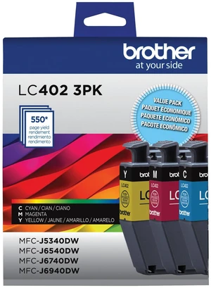 Genuine LC402 3PK 3-Pack of Standard Yield Cyan, Magenta and Yellow Ink Cartridges, Black Genuine LC402 3PK 3-Pack of Standard Yield Cyan, Magenta and Yellow Ink Cartridges, Black