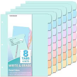 48Pcs/6Set Binder Dividers with Big Tabs Write&Erase tab Divider Dividers for 3 Ring Binder, Tab Divider with Sticker Labels for Student, Teacher, Office, Home Organizers, School Supplies 48Pcs/6Set Binder Dividers with Big Tabs Write&Erase tab Divider Dividers for 3 Ring Binder, Tab Divider with Sticker Labels for Student, Teacher, Office, Home Organizers, School Supplies
