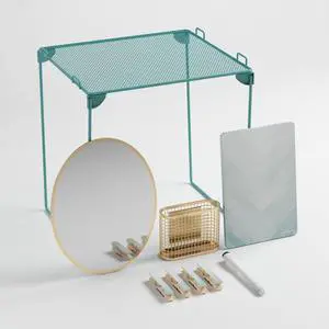 Magnetic Locker Organizer Kit with Decor, Blue Nine pieces: a 12 inch stackable metal shelf holding 25 lb, gold oval mirror, wire cup, chevron dry erase board, 4 magnets Magnetic Locker Organizer Kit with Decor, Blue Nine pieces: a 12 inch stackable metal shelf holding 25 lb, gold oval mirror, wire cup, chevron dry erase board, 4 magnets