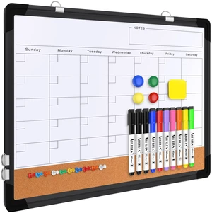 Monthly Calendar Whiteboard for Wall, 24x18 Inches Dry Erase Board with Cork Board Combo, Magnetic White Board, Double-Sided Hanging Portable Board for Office School Home Kitchen Planner, Black Monthly Calendar Whiteboard for Wall, 24x18 Inches Dry Erase Board with Cork Board Combo, Magnetic White Board, Double-Sided Hanging Portable Board for Office School Home Kitchen Planner, Black