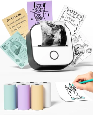 Mini Thermal Printer T02 Mini Sticker Printer with 6 Rolls Paper Inkless Portable Mini Printer AI Sticker Maker Bluetooth Photo Printer Instant Print for Study Note, Journal, Photo, DIY,Gift Mini Thermal Printer T02 Mini Sticker Printer with 6 Rolls Paper Inkless Portable Mini Printer AI Sticker Maker Bluetooth Photo Printer Instant Print for Study Note, Journal, Photo, DIY,Gift