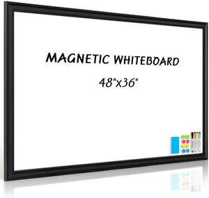 Large Dry Erase White Board for Wall, 48"x36", Black Wooden Frame Magnetic, Decorative Whiteboard, Wall Mounted, for Home, Office, Kitchen, Dorm, 4 Markers, 6 Magnets, A Eraser Large Dry Erase White Board for Wall, 48"x36", Black Wooden Frame Magnetic, Decorative Whiteboard, Wall Mounted, for Home, Office, Kitchen, Dorm, 4 Markers, 6 Magnets, A Eraser
