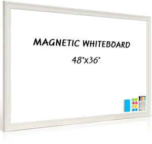 Large Dry Erase White Board for Wall, 48"x36", Vintage White Wooden Frame Magnetic, Decorative Whiteboard, Wall Mounted, for Home, Office, Kitchen, Dorm, 4 Markers, 6 Magnets, A Eraser Large Dry Erase White Board for Wall, 48"x36", Vintage White Wooden Frame Magnetic, Decorative Whiteboard, Wall Mounted, for Home, Office, Kitchen, Dorm, 4 Markers, 6 Magnets, A Eraser