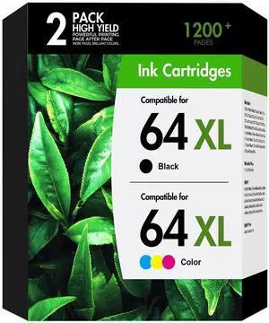 64 64XL Black and Color Ink Cartridges for HP Printers 1 Black,1 Tri-Color Compatible for HP64XL Ink Cartridges Black/Color Combo Pack for HP Envy Photo 7855 7858 7155 7800 6255 7200 Tango Series 64 64XL Black and Color Ink Cartridges for HP Printers 1 Black,1 Tri-Color Compatible for HP64XL Ink Cartridges Black/Color Combo Pack for HP Envy Photo 7855 7858 7155 7800 6255 7200 Tango Series