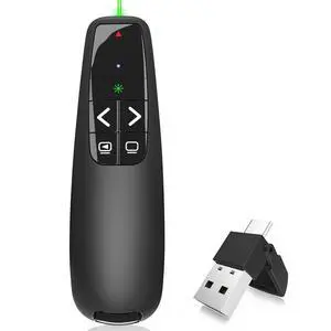 Wireless Presentation Clicker Remote for PowerPoint, Presenter Ergonomic 2in1 USB/Type C Receiver PowerPoint Remote with Green Laser Pointer for Computer Laptop/PPT/Google Slides Wireless Presentation Clicker Remote for PowerPoint, Presenter Ergonomic 2in1 USB/Type C Receiver PowerPoint Remote with Green Laser Pointer for Computer Laptop/PPT/Google Slides