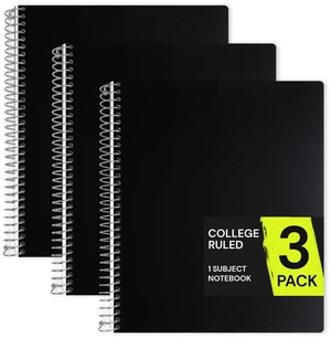 1 Subject Spiral Notebook College Ruled 3 Pack, 200 Pages, Black 100 Sheets, 9 x 11 in, Waterproof Plastic Cover, Durable, 3-Hole Punched, Divider, Double-Sided Pocket, Study: Amazon.com 1 Subject Spiral Notebook College Ruled 3 Pack, 200 Pages, Black 100 Sheets, 9 x 11 in, Waterproof Plastic Cover, Durable, 3-Hole Punched, Divider, Double-Sided Pocket, Study: Amazon.com