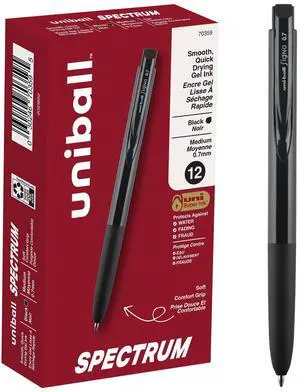 uniball Spectrum Gel Pens, Medium Point (0.7mm), Black Ink, 12 Pack Friction-free vibrant gel ink, translucent color barrels for easy color-coding, water & fade-resistant uni Super Ink uniball Spectrum Gel Pens, Medium Point (0.7mm), Black Ink, 12 Pack Friction-free vibrant gel ink, translucent color barrels for easy color-coding, water & fade-resistant uni Super Ink