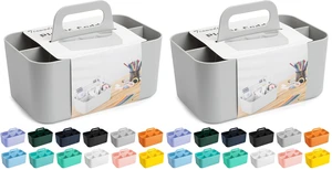 Multipurpose Caddy Organizer, Plastic Caddy with Handle, Stackable Desk Organizer for Stationery, Marker and Pencil, Office Supplies Organizer, Dorm Caddy (Pack of 2) Multipurpose Caddy Organizer, Plastic Caddy with Handle, Stackable Desk Organizer for Stationery, Marker and Pencil, Office Supplies Organizer, Dorm Caddy (Pack of 2)