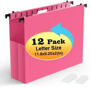 Extra Capacity Plastic Hanging File Folders, 12 Pack, Letter, Pink Letter Size, Reinforced Expanding Hang Folder, Accordian Pocket, Heavy Duty 2" Expansion, Hanging Folder Organizer for Office Extra Capacity Plastic Hanging File Folders, 12 Pack, Letter, Pink Letter Size, Reinforced Expanding Hang Folder, Accordian Pocket, Heavy Duty 2" Expansion, Hanging Folder Organizer for Office