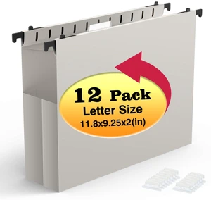 Extra Capacity Plastic Hanging File Folders, 12 Pack, Letter, Grey Letter Size, Reinforced Expanding Hang Folder, Accordian Pocket, Heavy Duty 2" Expansion, Hanging Folder Organizer for Office Extra Capacity Plastic Hanging File Folders, 12 Pack, Letter, Grey Letter Size, Reinforced Expanding Hang Folder, Accordian Pocket, Heavy Duty 2" Expansion, Hanging Folder Organizer for Office