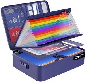 Fireproof File Organizer Bag with 13 Pockets Accordion File Folder 5200 Document Organizer Box with Lock & Labels, Multi-Layer, Portable Home Safe Storage for Important Documents, Blue Fireproof File Organizer Bag with 13 Pockets Accordion File Folder 5200 Document Organizer Box with Lock & Labels, Multi-Layer, Portable Home Safe Storage for Important Documents, Blue