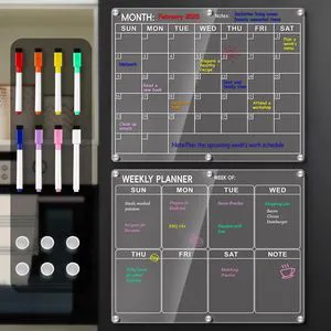 Magnetic Acrylic Calendar for Fridge, 2 Pack Clear Dry Erase Board for Refrigerator, Monthly Planner and Weekly Planner with 8 Colorful Markers, Meal Planner Menu Board for Fridge -14.5''*11.5 Magnetic Acrylic Calendar for Fridge, 2 Pack Clear Dry Erase Board for Refrigerator, Monthly Planner and Weekly Planner with 8 Colorful Markers, Meal Planner Menu Board for Fridge -14.5''*11.5