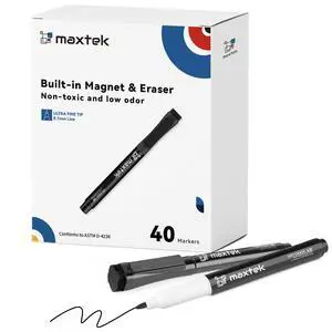 Dry Erase Markers, 40 Count, Black, Ultra Fine Tip 0.7mm Magnetic with Eraser, Extra Fine Point Thin, Low Odor Dry Erase Markers, 40 Count, Black, Ultra Fine Tip 0.7mm Magnetic with Eraser, Extra Fine Point Thin, Low Odor